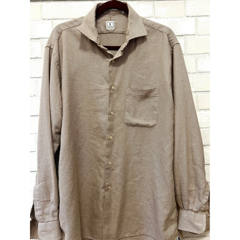 Peter Millar Mens Brown Houndstooth Long Sleeve Button‎ Down Shirt Size Large 17